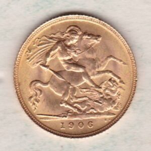 1906 Gold Half Sovereign Coin featuring King Edward VII on the Obverse and George & the Dragon on the Reverse in a plastic coin envelope.
