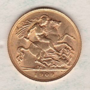 1909 Gold Half Sovereign Coin featuring King Edward VII on the Obverse and George & the Dragon on the Reverse in a plastic coin envelope.