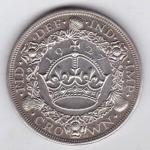 1927 Silver Proof Crown Coin featuring King George V on the Obverse and the wreath design on the reverse. The coin is in extremely fine condition.