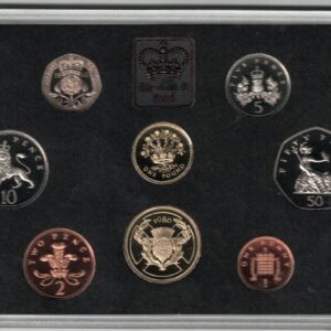 1986 Royal Mint Base Metal Eight Coin Deluxe Proof Set . This 1986 set comes in a red leather outer. All coins are in stock for despatch.