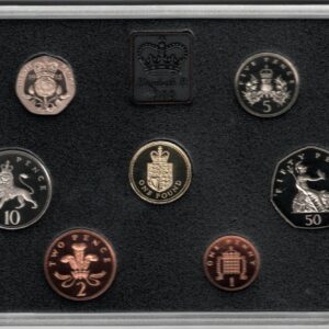 1988 Royal Mint Base Metal Seven Coin Deluxe Proof Set . This 1988 set comes in a red leather outer. All coins are in stock for despatch.