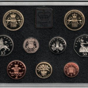 1989 Royal Mint Base Metal Nine Coin Proof Set . This 1989 set comes in a blue outer. All coins are in stock for despatch.