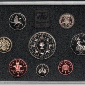 1993 Royal Mint Base Metal Eight Coin Deluxe Proof Set . This 1993 set comes in a red leather outer. All coins are in stock for despatch.