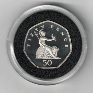1997 Piedfort Silver Proof Fifty Pence Queen Elizabeth II coin. This coin comes in the original red box. Britannia seated beside a lion on reverse.