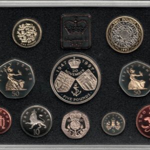 1997 Royal Mint Base Metal Ten Coin Proof Set . This 1997 set comes in a blue outer. All coins are in stock for despatch.