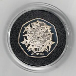 1998 Piedfort Silver Proof Fifty Pence European Union coin. This coin comes in the original red box. Queen Elizabeth II on the Obverse.