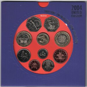 2004 Royal Mint Brilliant Uncirculated Ten Coin Set . This 2004 set comes with card outer. All coins are in stock for despatch