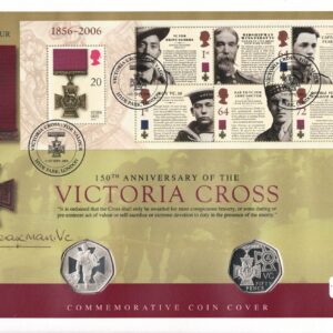Two 2006 Victoria Cross Silver Fifty Pence Coins in a Stamp Cover. The obverse side of this coin features Elizabeth II facing right. All coins are in stock.