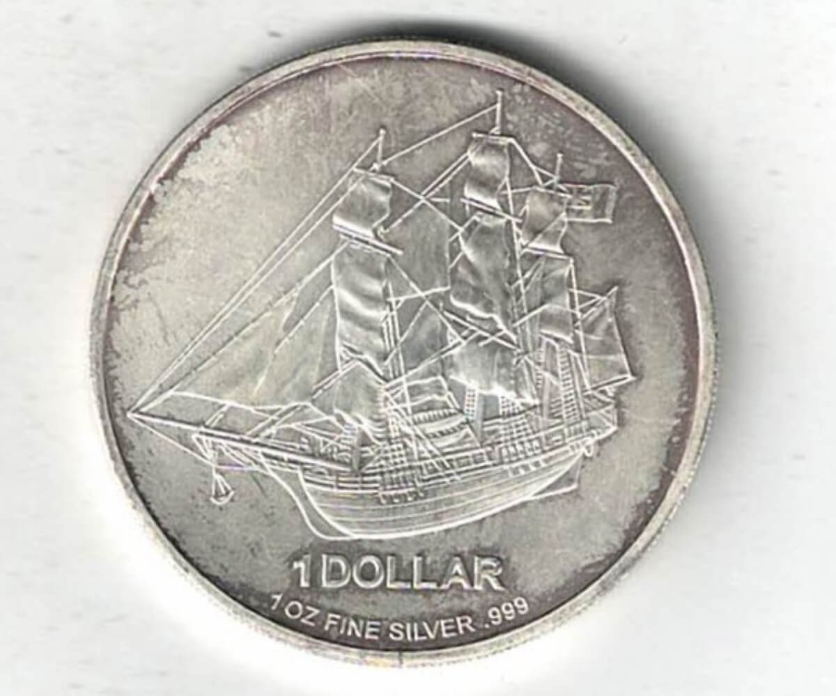 2013 Cook Islands Silver One Ounce Bounty Ship Coin The coin contains one ounce of 999 fine silver . All of our silver coins are in stock.