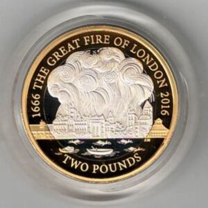 2016 Two Pounds Piedfort Silver Proof The Great Fire of London coin, was issued by the royal mint and includes the original box and certificate.