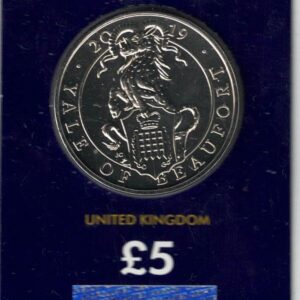 2019 Five Pound Coin, yale Of Beaufort. This coin comes in the change checker card presentation packet in mint condition.