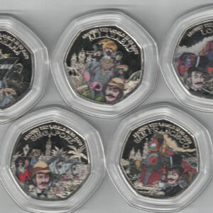 2022 Guernsey Around The World In 80 Days Fifty Pence Five Coin Collection. The obverse features the portrait of Queen Elizabeth II facing right.
