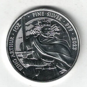 2023 Silver King Arthur One Ounce Coin. The portrait of Queen Elizabeth II is on the obverse. The coin contains one ounce of 999 fine silver.