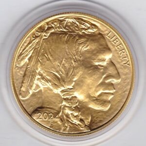 2024 Gold USA One Ounce Buffalo coin. Investment one ounce gold coin featuring the Indian head on the Obverse. The Buffalo on the Reverse.