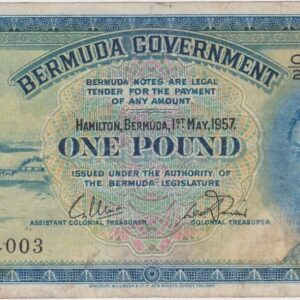 P20b Bermuda One Pound Banknote. This one pound banknote was issued on the 1st May 1957, with Prefix / Serial Number C over 2 664003.