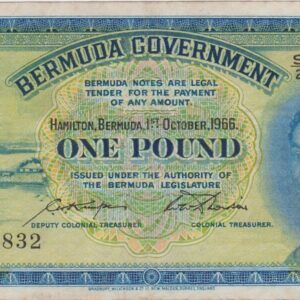 P20d Bermuda One Pound Banknote. This one pound banknote was issued on the 1st October 1966, with Prefix / Serial Number S over 2 098832.