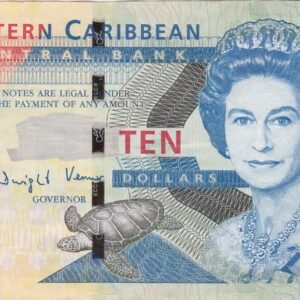 P52b East Caribbean States Ten Dollars Banknote. This ten dollars banknote was issued in 2015, with Prefix / Serial Number GD221284.