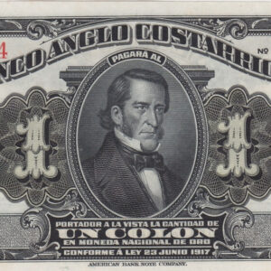 S121r Costa Rica One Colon Banknote. This one colon banknote was issued on the 23rd June 1917, with Prefix / Serial Number 067324 Series A.