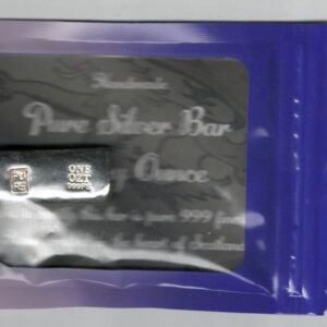 Sealed One Ounce Scottish Silver Bar. All of our silver bars have been pre-owned and are in stock. This bar contains one ounce of 999 fine Silver