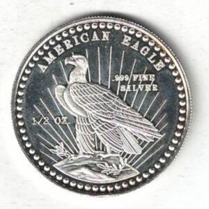Silver USA Half Ounce American Eagle Round. This round contains half an ounce of fine silver. All of our silver coins are in stock.