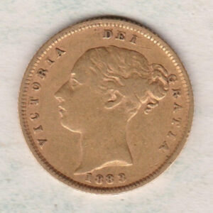 1883 Gold Half Sovereign Coin featuring Queen Victoria Young Head on the Obverse and the shield design on the Reverse. VF condition.
