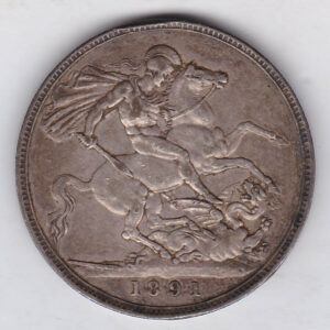 1891 Silver Crown Coin featuring Queen Victoria Jubilee head on the Obverse and the St George & dragon design on the reverse.