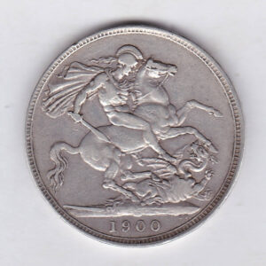 1900 LXIII silver crown Silver Crown Coin featuring Queen Victoria old head or vailed head on the Obverse and the St George & dragon design on the reverse.