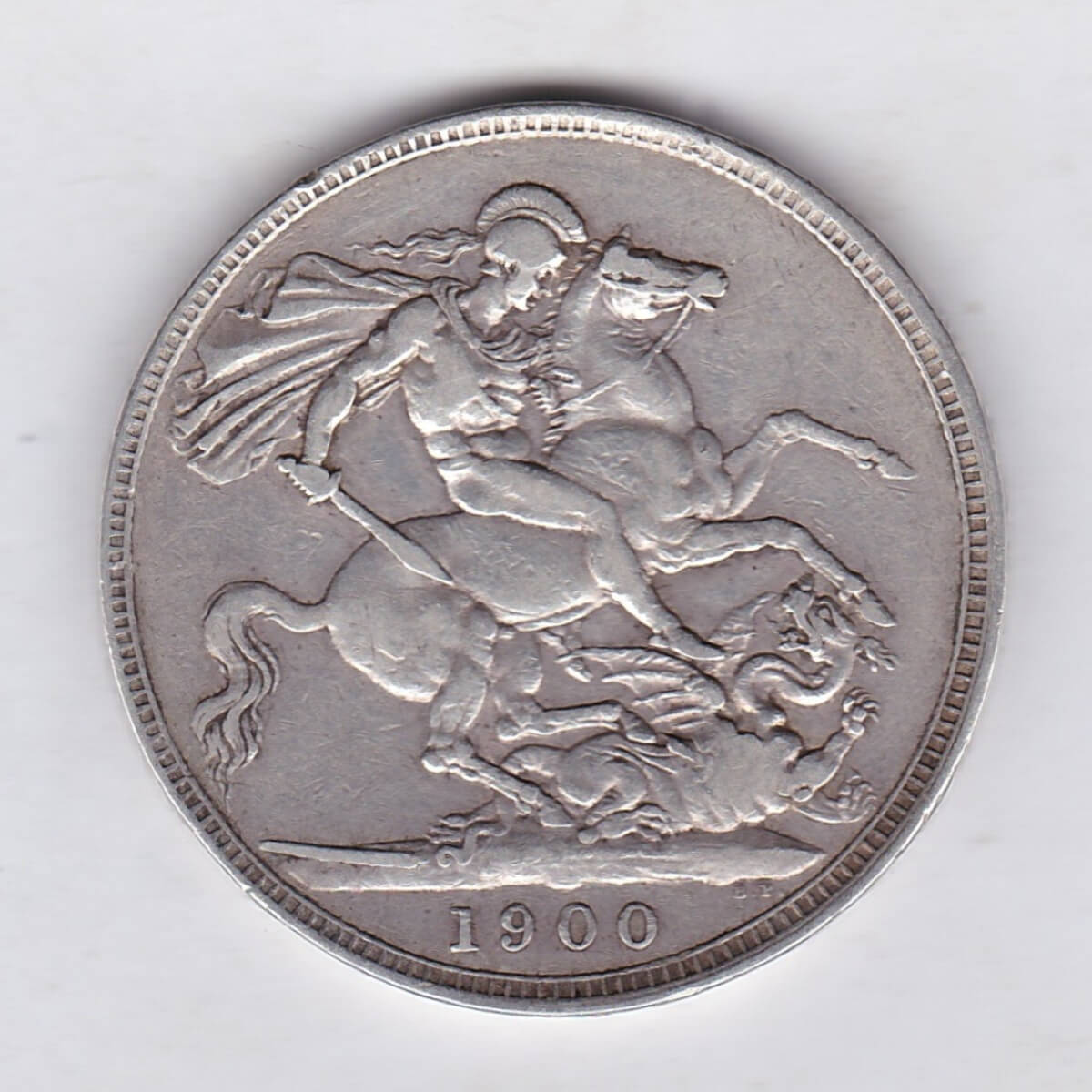 1900 LXIII silver crown Silver Crown Coin featuring Queen Victoria old head or vailed head on the Obverse and the St George & dragon design on the reverse.