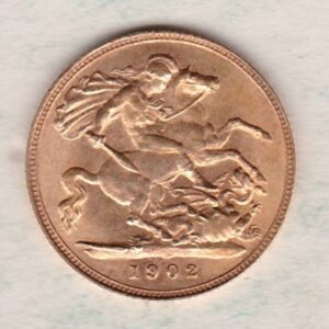 1902 Gold Half Sovereign Coin featuring King Edward VII on the Obverse and George & the Dragon on the Reverse in a plastic coin envelope.