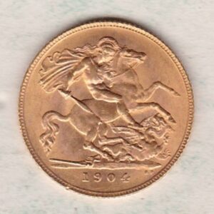 1904 Gold Half Sovereign Coin featuring King Edward VII on the Obverse and George & the Dragon on the Reverse in a plastic coin envelope.