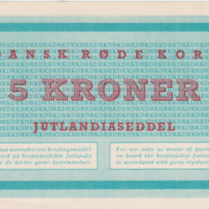 Denmark Five Kroner Banknote. This five kroner banknote was issued for use on MS Jutlandia, with Prefix / Serial Number 5018.