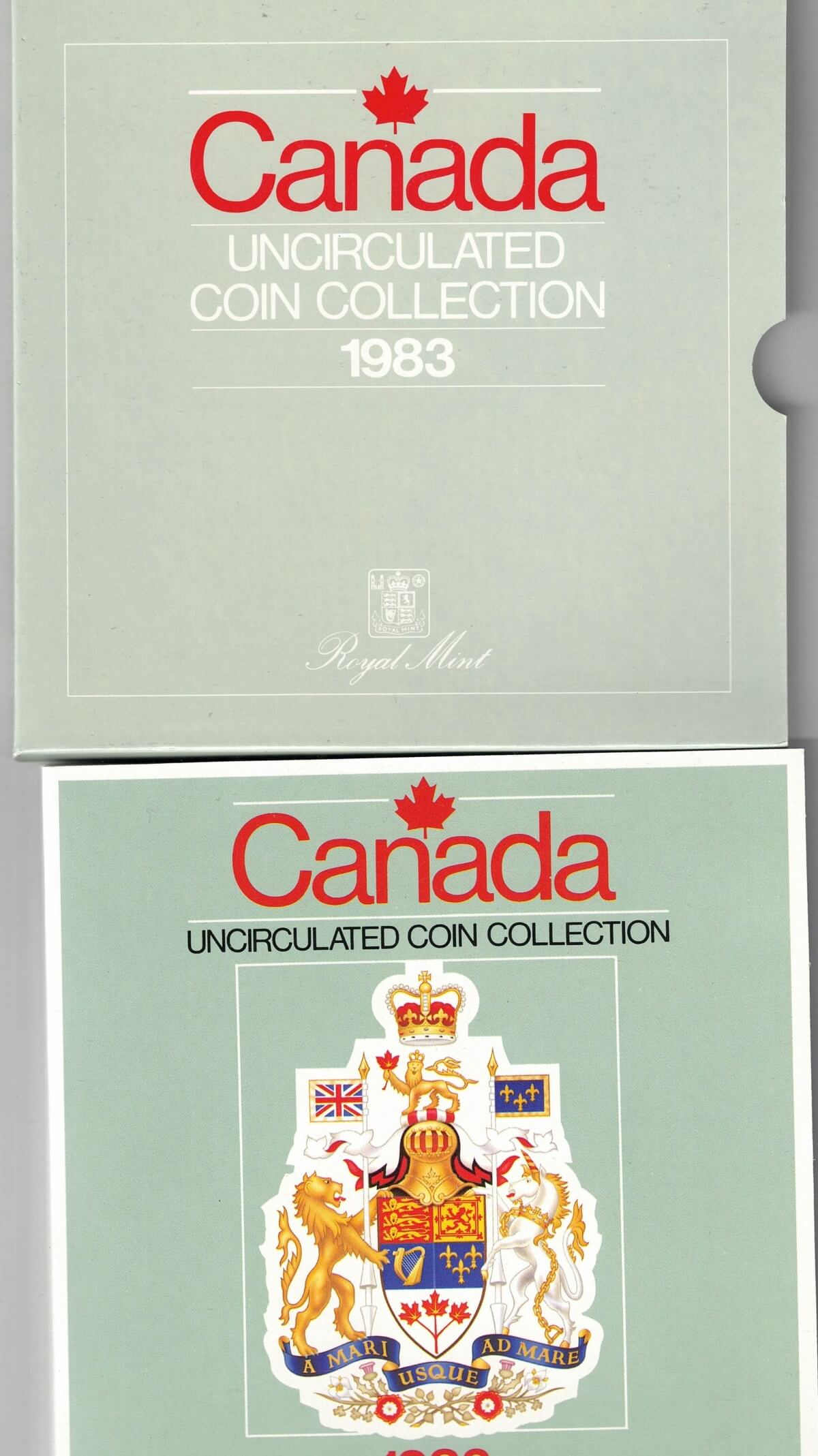 1983 Canada Brilliant Uncirculated Six Coin Collection . The obverse side of the coins feature Queen Elizabeth II. All coins are in stock.