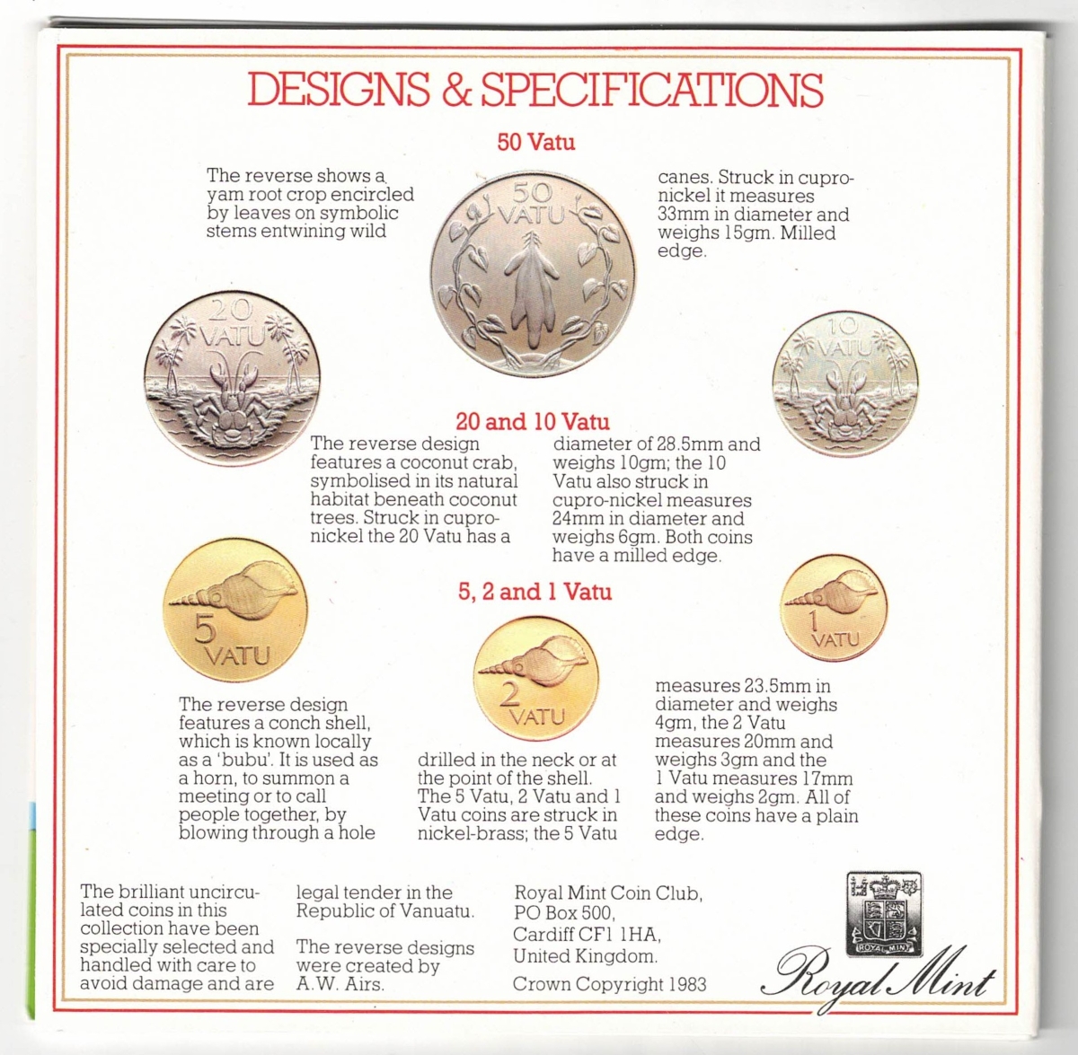 1983 Vanuatu Brilliant Uncirculated Six Coin Set - Image 2