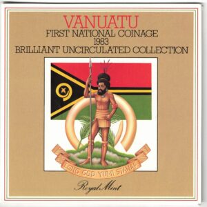 1983 Vanuatu Brilliant Uncirculated Six Coin Set. The obverse side features The arms of Vanuatu. In stock and ready for dispatch.
