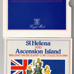1984 St Helena And Ascension Island Brilliant Uncirculated Six Coin Set. The obverse side features features the portrait of Queen Elizabeth II facing right.