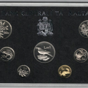 1986 Malta Seven Coin Proof Set. This 1986 set comes in a blue outer. All coins are in stock and ready for despatch. You are buying one proof set.