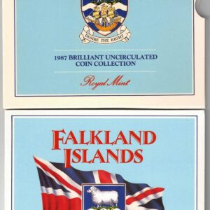 1987 Falkland Islands Seven Coin Set. The obverse features the portrait of Queen Elizabeth II facing right. All coins are in stock.