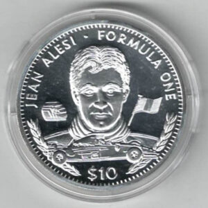1995 Liberia Silver One Ounce Jean Alesi. This coin does feature a formula 1 car. This coin contains one ounce of 999 fine silver.