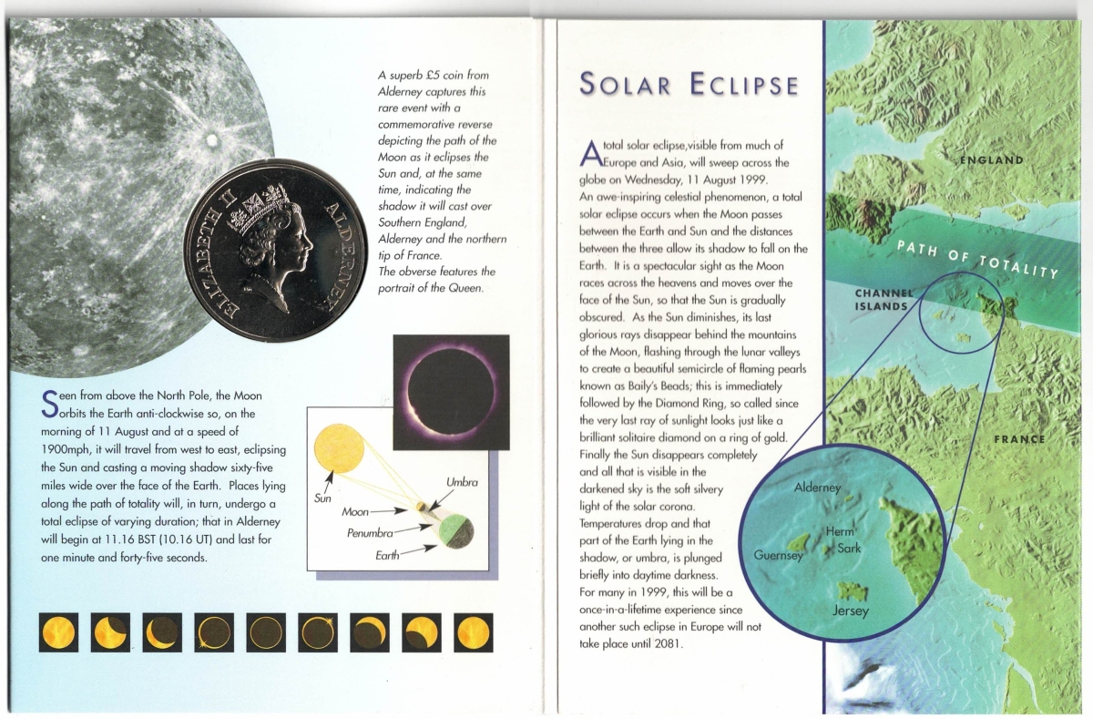 1999 Alderney Five Pound Coin Total Eclipse of the Sun - Image 2