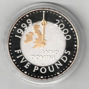 2000 Five Pounds Silver Proof gold-highlighted Millennium . This Standard proof coin comes boxed with certificate as issued by the royal mint.