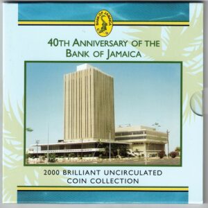 2000 Jamaica Brilliant Uncirculated Seven Coin Collection. The obverse side of the coins feature coat of arms of Jamaica. All coins are in stock.