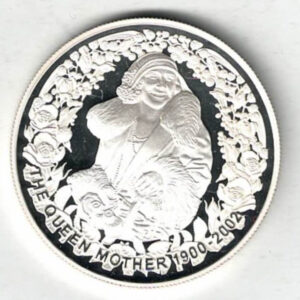 2002 Australia Silver Proof One Ounce The Queen Mother. Elizabeth II is on the obverse, The coin contains one ounce of 999 fine silver.
