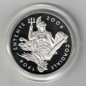 2004 Five Pounds Piedfort Silver Proof Entente Cordiale. This Piedfort proof coin comes boxed with certificate as issued by the royal mint.
