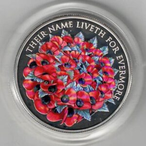 2016 Alderney Piedfort Silver Proof Five Pound Remembrance Day. The Obverse features the crowned portrait of Queen Elizabeth II facing right.