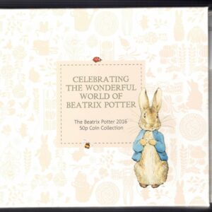 2016 Beatrix Potter Fifty Pence Coin Collection cupro-nickel coin featuring Queen Elizabeth II on the Obverse. You will receive 5 coins.