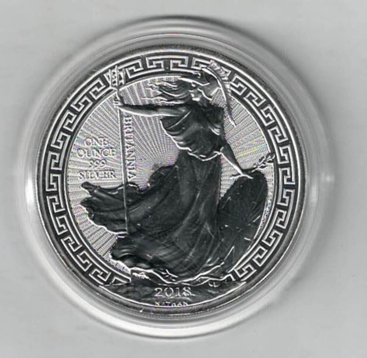 2018 Silver Oriental Border Britannia One Ounce Coin. The coin contains one ounce of 999 fine silver. All of our silver coins are in stock.