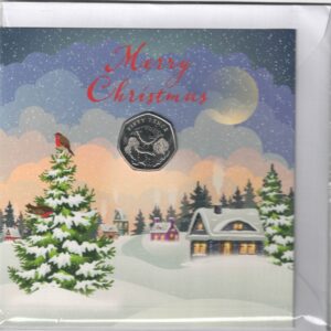 2022 Guernsey Traditional Christmas Robin in a Card. The obverse features the fourth portrait of Queen Elizabeth II. The Coin is ready to dispatch.