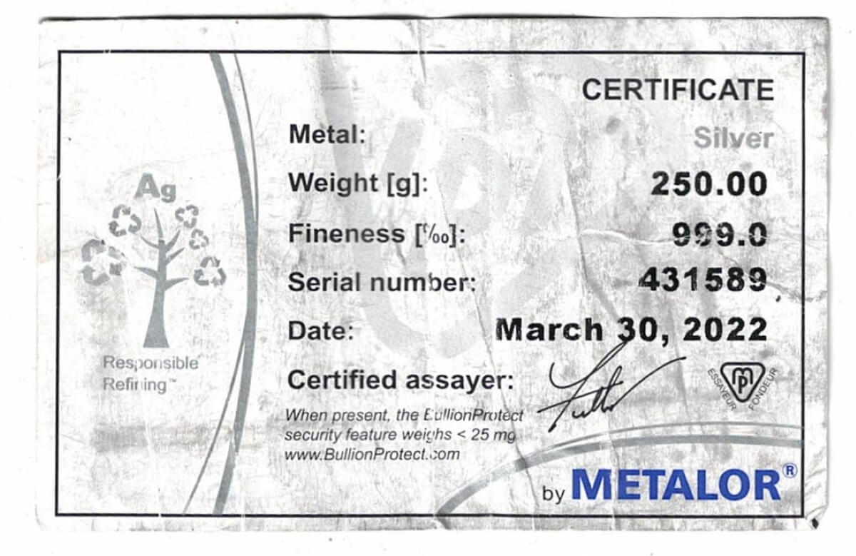 250 Gram Silver Bar Metalor - Image 3