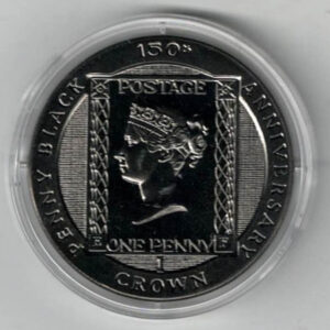 Boxed 1990 Isle Of Man Silver Proof Penny Black Crown Coin. The Obverse features the portrait of Queen Elizabeth II. All coins are in stock.