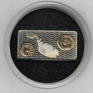 Boxed Malta New Millennium Silver Proof Five Liri. The obverse features the country named vertically with year of issue and denomination.